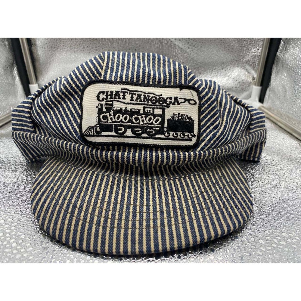 Chattanooga Choo Choo Engineer Hat Mens Medium Blue Hickory Stripe Train Cap USA